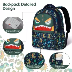 Nohoo Kids 16 Inch School Bag with Pencil Case Combo Dino - Green