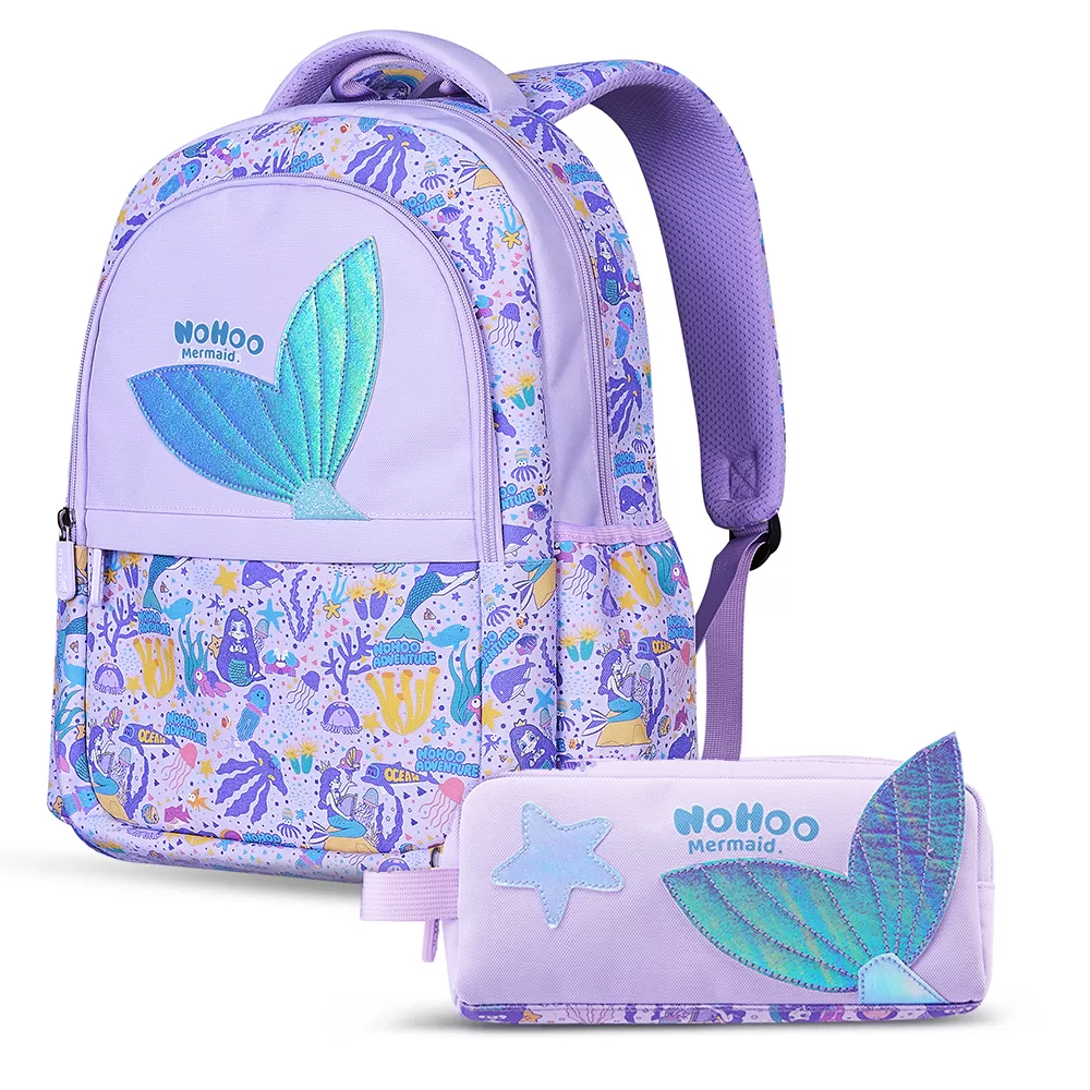 Nohoo Kids 16 Inch School Bag with Pencil Case Combo Mermaid - Purple