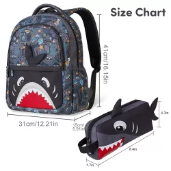 Nohoo Kids 16 Inch School Bag with Pencil Case Combo Shark - Grey