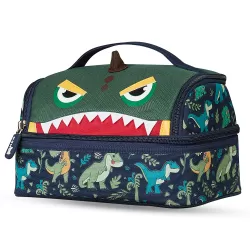 Nohoo Kids 16 Inch School Bag with Lunch Bag and Pencil Case (Set of 3) Dino - Green