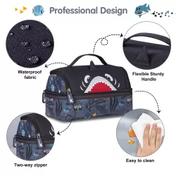 Nohoo Kids 16 Inch School Bag with Lunch Bag and Pencil Case (Set of 3) Shark - Grey