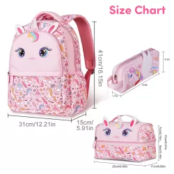 Nohoo Kids 16 Inch School Bag with Lunch Bag and Pencil Case (Set of 3) Unicorn - Pink