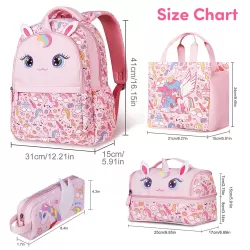 Nohoo Kids 16 Inch School Bag with Lunch Bag, Handbag and Pencil Case (Set of 4) Unicorn - Pink UAE