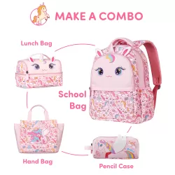 Nohoo Kids 16 Inch School Bag with Lunch Bag, Handbag and Pencil Case (Set of 4) Unicorn - Pink UAE