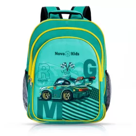 Nova Kids Trolley School Bag Set of 5 - 16 Inch - Car Racing - Green