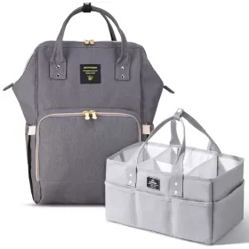 Sunveno Diaper Bag with USB + Diaper Caddy - Grey