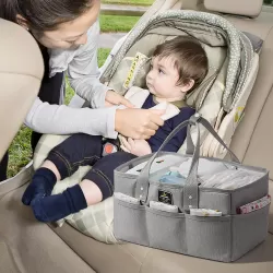 Sunveno Diaper Bag with USB + Diaper Caddy - Grey