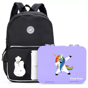 Eazy Kids Vogue School Bag with Bento Lunch Box - Black