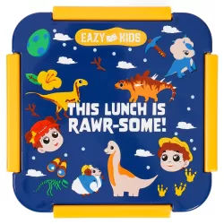 Eazy Kids Lunch Box Set and Tritan Water Bottle w/ Snack Box, T-Rex- Blue, 450ml