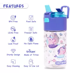 Eazy Kids Lunch Box Set and Tritan Water Bottle w/ Snack Box, Mermaid - Purple, 450ml