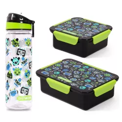 Eazy Kids Lunch Box Set and Tritan Water Bottle w/ Carry handle, Gen Z - Black, 650ml