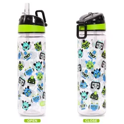 Eazy Kids Lunch Box Set and Tritan Water Bottle w/ Carry handle, Gen Z - Black, 650ml