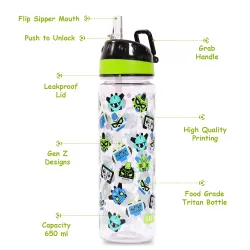 Eazy Kids Lunch Box Set and Tritan Water Bottle w/ Carry handle, Gen Z - Black, 650ml