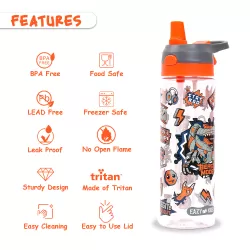 Eazy Kids Lunch Box Set and Tritan Water Bottle w/ Spray, Gen Z - Grey, 750ml