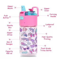 Eazy Kids Lunch Box Set and Tritan Water Bottle w/ Snack Box, Gen Z - Pink, 450ml