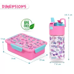 Eazy Kids Lunch Box Set and Tritan Water Bottle w/ Snack Box, Gen Z - Pink, 450ml