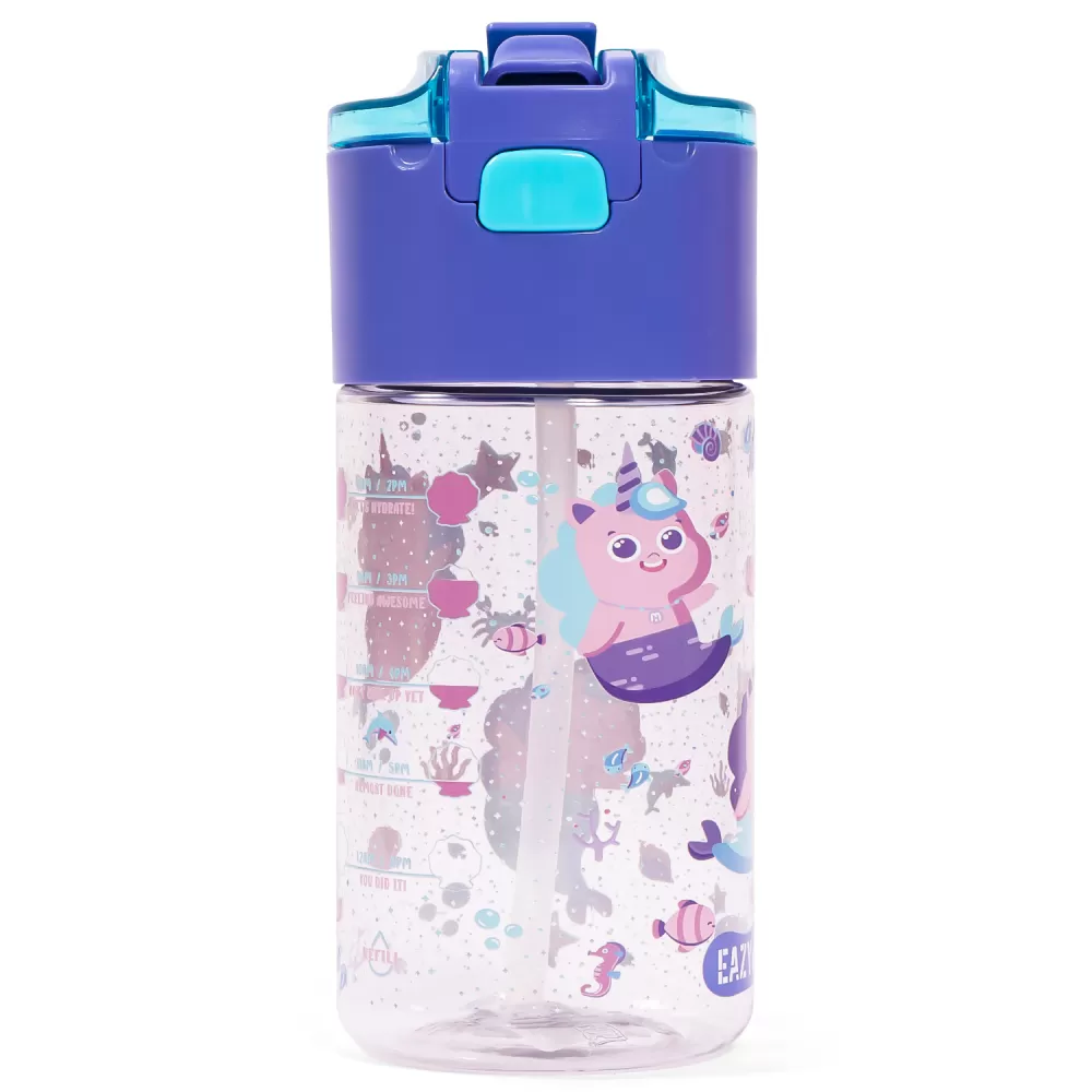 Eazy Kids Lunch Box and Tritan Water Bottle w/ Snack Box, Mermaid - Purple, 450ml