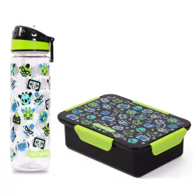 Eazy Kids Lunch Box and Tritan Water Bottle w/ Carry handle, Gen Z - Black, 650ml