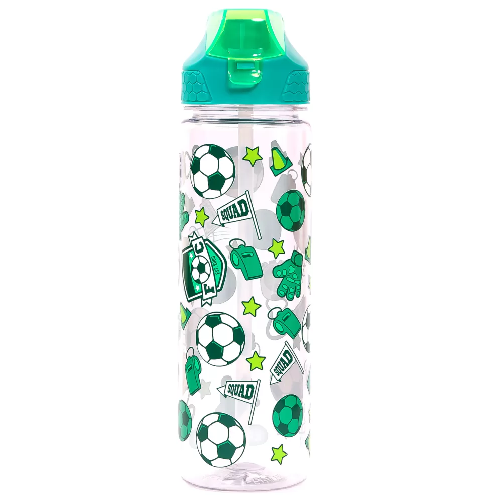 Eazy Kids Lunch Box Set and Tritan Water Bottle w/ 2in1 drinking, Flip lid and Sipper, Soccer - Green, 650ml