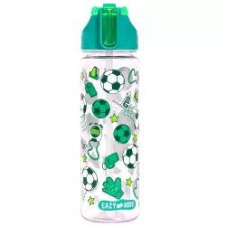 Eazy Kids Lunch Box Set and Tritan Water Bottle w/ 2in1 drinking, Flip lid and Sipper, Soccer - Green, 650ml