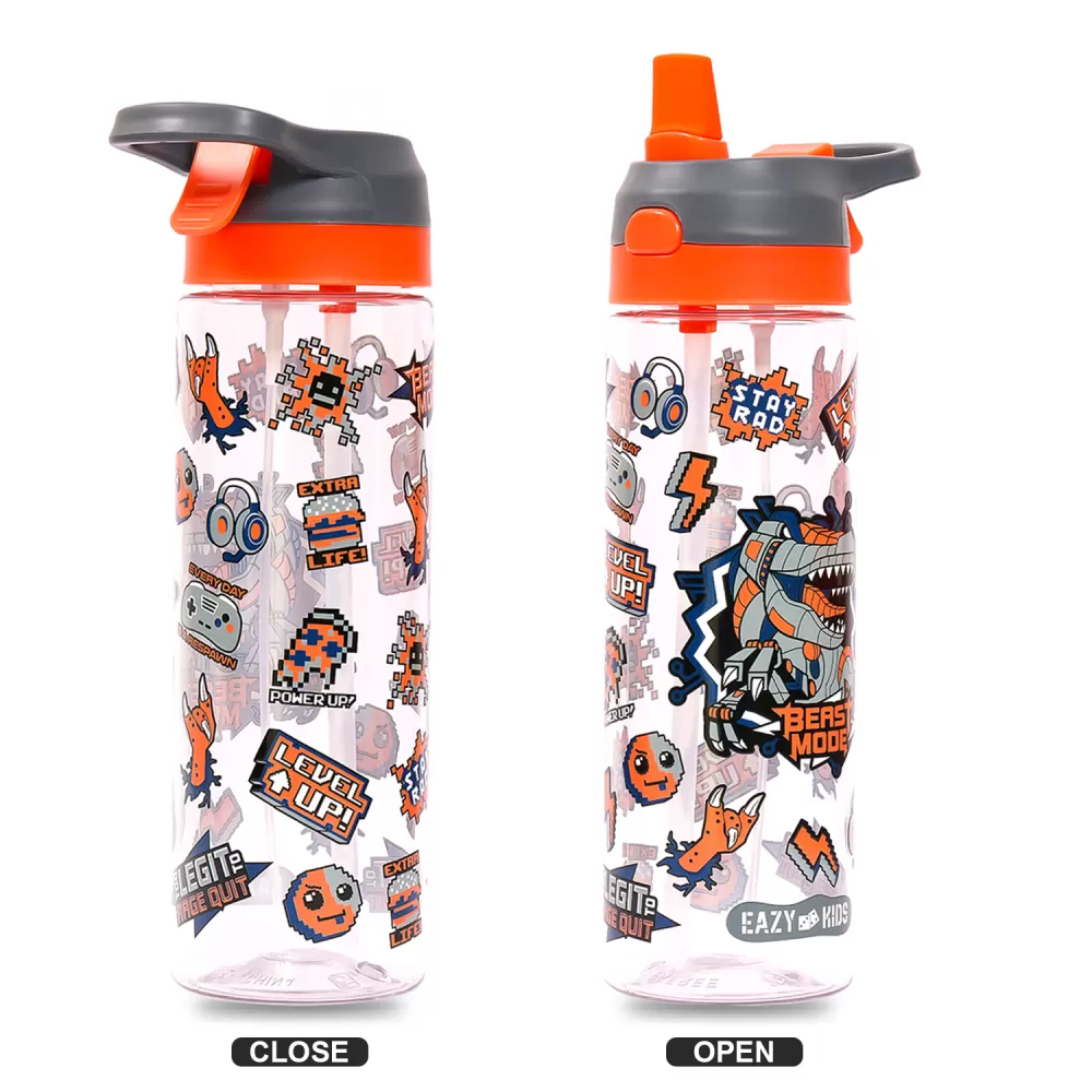 Eazy Kids Lunch Box and Tritan Water Bottle w/ Spray, Gen Z - Grey, 750ml