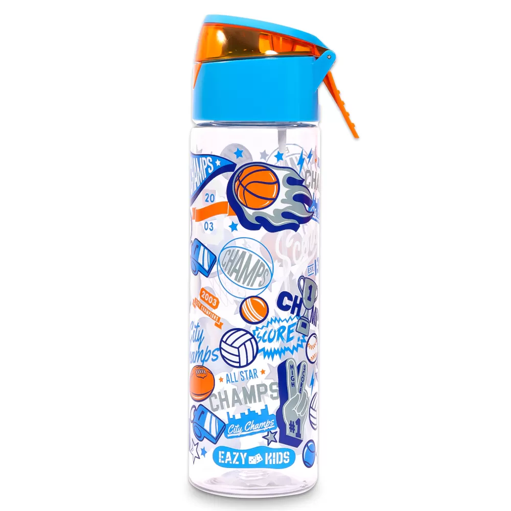 Eazy Kids Lunch Box and Tritan Water Bottle w/ Spray, Soccer - Blue, 750ml