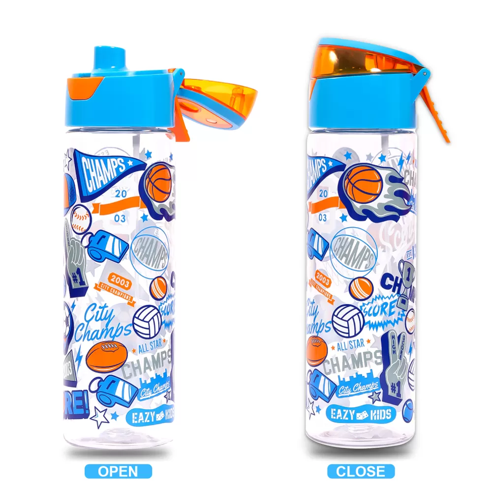 Eazy Kids Lunch Box and Tritan Water Bottle w/ Spray, Soccer - Blue, 750ml