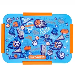 Eazy Kids Lunch Box and Tritan Water Bottle w/ Spray, Soccer - Blue, 750ml