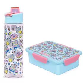 Eazy Kids Lunch Box and Tritan Water Bottle w/ Flip Lid, Gen Z Skater - Blue, 750ml