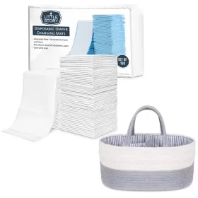 Little Story Diaper Caddy with 100pcs Blue Changing Mats - Grey