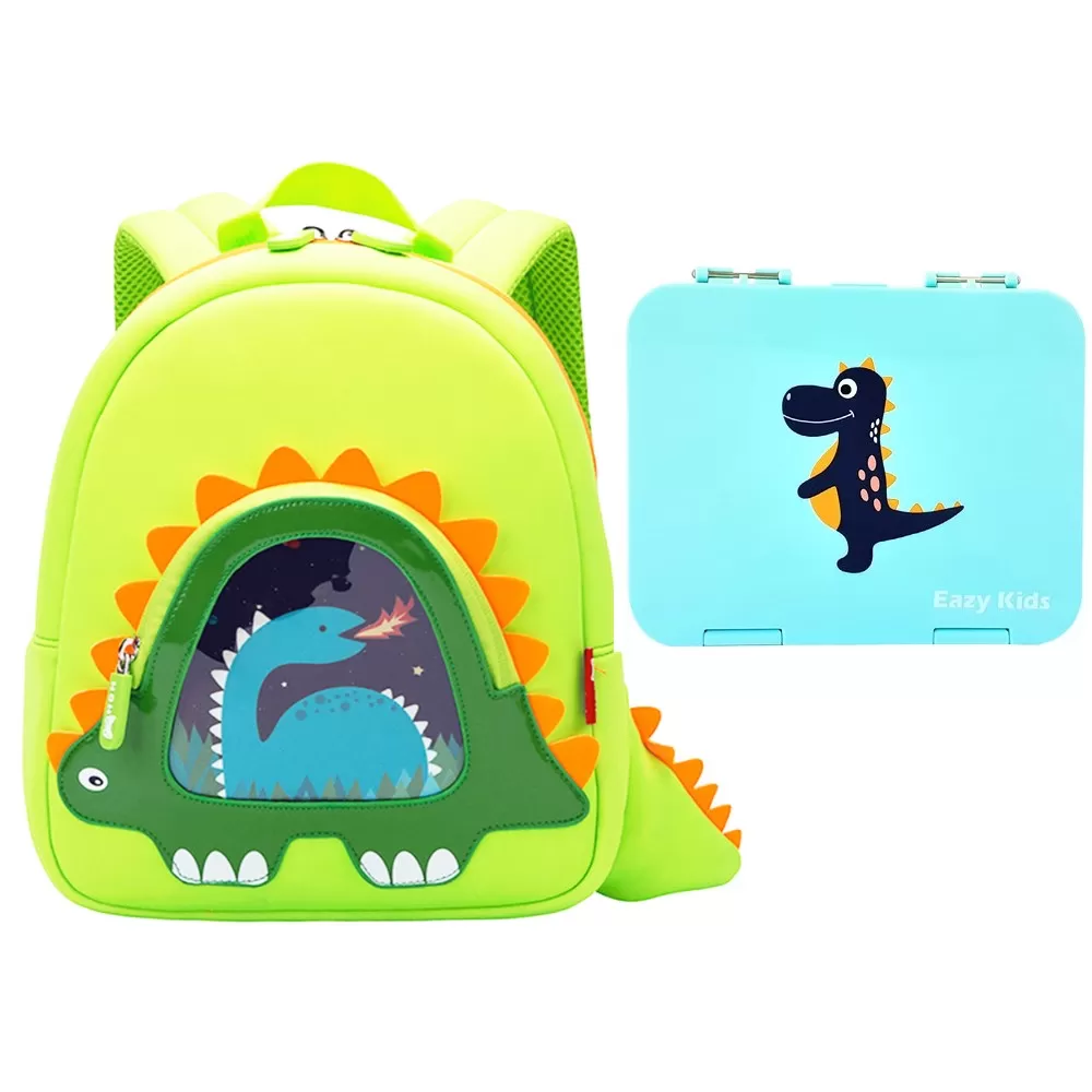 Nohoo Stegaurous Backpack and Bento Lunch Box-Green