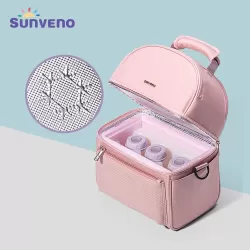 Sunveno - Insulated Lunch Bag with Thermo Box & 4 Pcs Flamingo Ice Pack Set - Pink