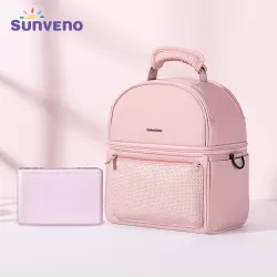 Sunveno - Insulated Lunch Bag with Thermo Box & 4 Pcs Flamingo Ice Pack Set - Pink