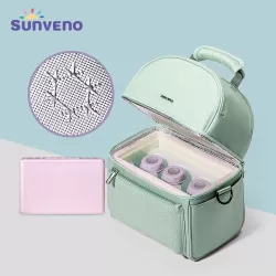 Sunveno - Insulated Lunch Bag with Thermo Box & 4 Pcs shark Ice Pack Set - Green