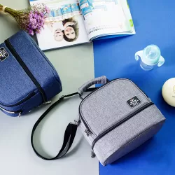 Sunveno Insulated Bottle/Lunch Bag with 4 Pcs Penguin Ice Pack Set - Grey