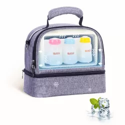 Sunveno Insulated Bottle/Lunch Bag with 4 Pcs Penguin Ice Pack Set - Grey