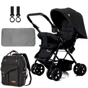 Teknum Reversible Look at Me Stroller with Diaper Bag & Hooks & Changing Pad - Black