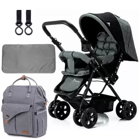 Teknum Reversible Look at Me Stroller with Diaper Bag & Hooks & Changing Pad - Grey