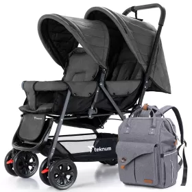 Teknum Double Stroller + Elite Diaper Bag Combo - Dark Grey