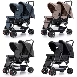 Teknum Double Stroller + Elite Diaper Bag Combo - Dark Grey