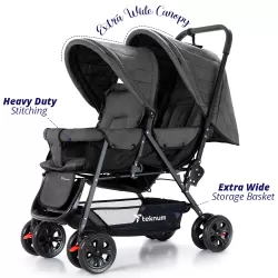 Teknum Double Stroller + Elite Diaper Bag Combo - Dark Grey