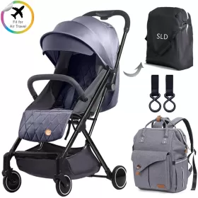 Teknum Grey Travel Lite Stroller + Alameda Diaper Backpack - Large - Grey with Hooks