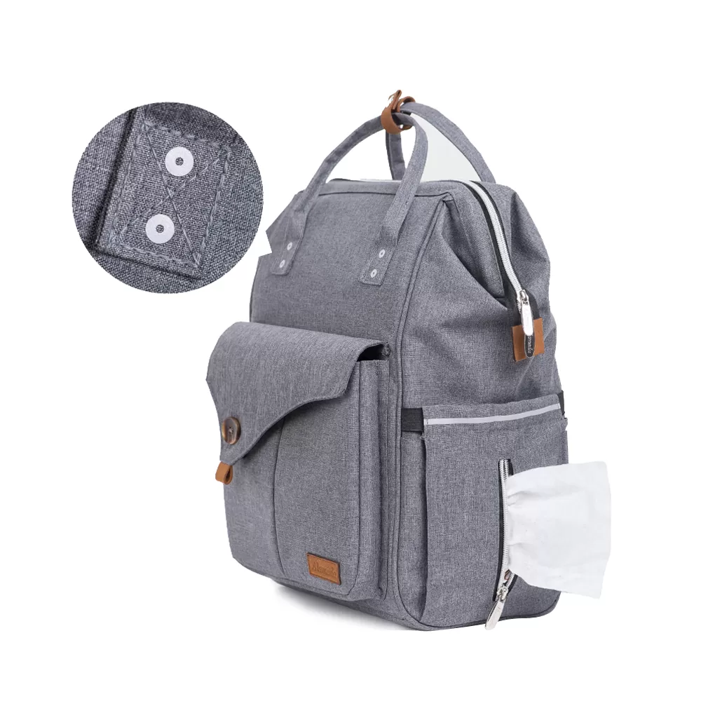 Teknum Grey Travel Lite Stroller + Alameda Diaper Backpack - Large - Grey with Hooks