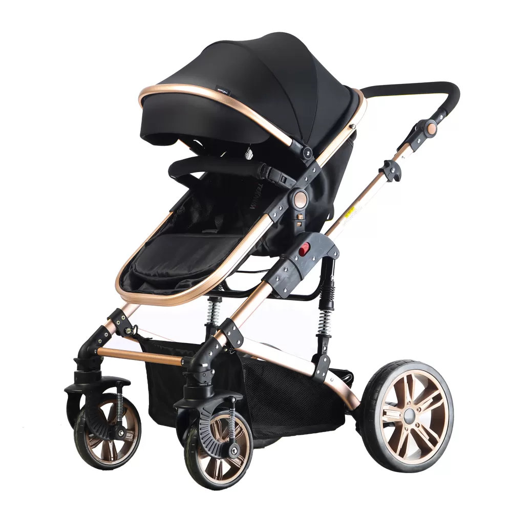 Teknum 3 in 1 Story Pram Stroller and Diaper Bag Bundle - Black