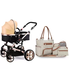 Teknum 3 in 1 Story Pram Stroller and Diaper Bag Bundle - Khaki