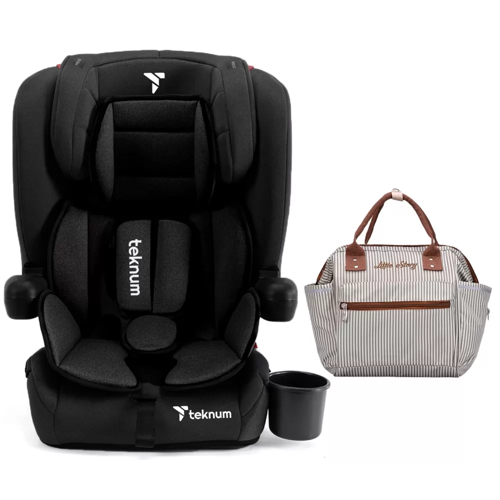 Teknum Pack and Go Foldable Car Seat w/ Ace Diaper Bag - Grey