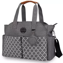 Teknum Reversible Look at Me Stroller - Black+ Little Story Signature Diaper Bag - Grey