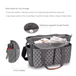 Teknum Reversible Look at Me Stroller - Black+ Little Story Signature Diaper Bag - Grey