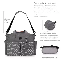 Teknum Reversible Look at Me Stroller - Black+ Little Story Signature Diaper Bag - Grey