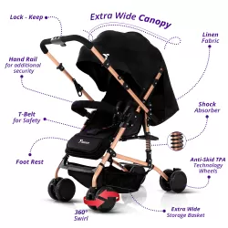 Teknum Reversible Trip Stroller w/ Ace Diaper Bag - Black